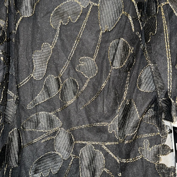 DKNY Women's Floral-Embellished Puff-Sleeve Dress Black/Gold Size 16 - Picture 5 of 10